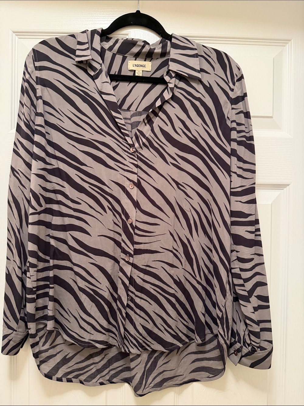 L'AGENCE Black and Gray Zebra-Print Button Front Shirt